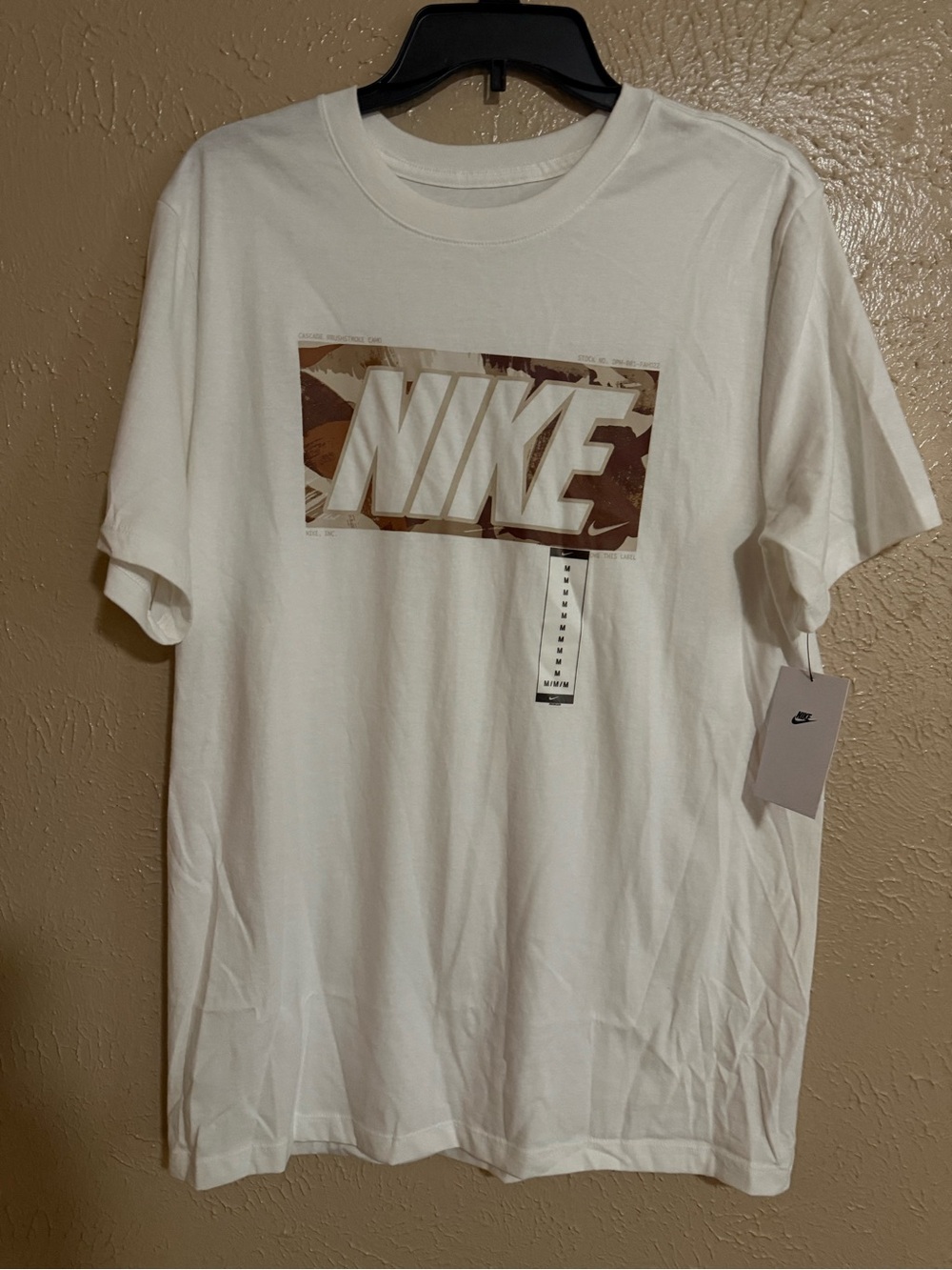 Nike White Short Sleeve Tee with Brown Camo Logo
